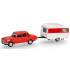 Herpa HERP028585 - Miniature Berline Wartburg 353 `82 avec caravane Qek-Junior