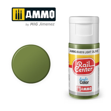 AMMO R-0016 - Olive Clair, Peinture acrylique Rail Center, 15 ml AMMO R-0016 - Olive Clair, Peinture acrylique Rail Center, 15 ml