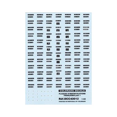 Décalques Plaques immatriculation françaises, N°1