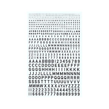 Décalques Chiffres et lettres noirs type code Raf (1,2,3,4 & 6mm) 