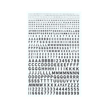 Décalques Chiffres et lettres noirs type code Raf (1,2,3,4 & 6mm) 