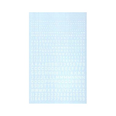 Décalques Chiffres et lettres blancs type code Raf (1,2,3,4 & 6mm) 