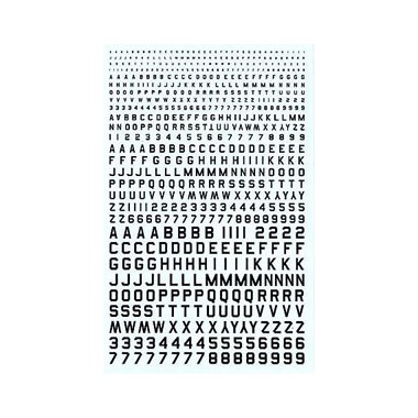 Décalques Chiffres et lettres noirs type code 45 (1,2,3,4 & 6mm)