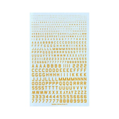 Décalques Chiffres et lettres jaunes type code 45 (1,2,3,4 & 6mm) 