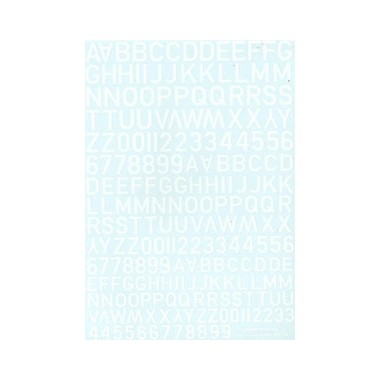 Décalques Chiffres et lettres blancs type code Raf (10, 12 & 14mm) 