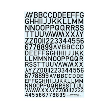 Décalques Chiffres et lettres noirs type code Raf (10, 12 & 14mm)  