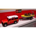 Miniature Land Rover avec remorque et Zodiac Pompiers jaune