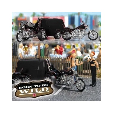 Trike avec remorque et moto Custom, noirs