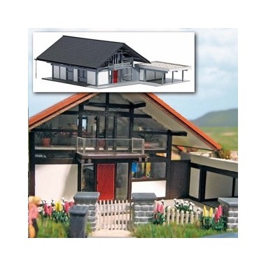 Maison moderne, grise toit noir