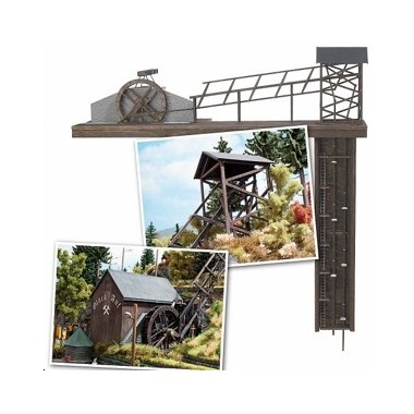 Cage d'ascenseur de mine en bois (vrai bois), motorisée