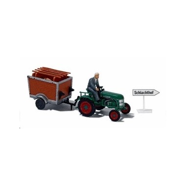 Miniature Tracteur Kramer KL11 avec conducteur, remorque, cochon