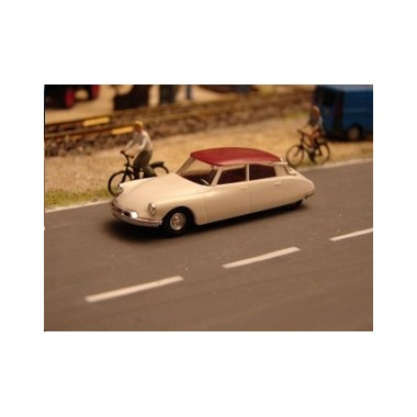 Miniature Citroen DS19 blanche toit rouge 1955