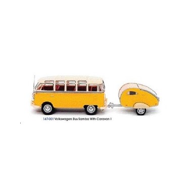 Miniature Volkswagen Bus Samba Avec Caravane - Cararama Échelle 1:43 - Modèle #14813 - Neuf