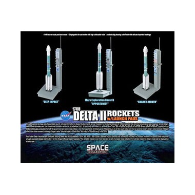 Miniature Delta II Rockets w/Launch Pads (sets 3 rockets)