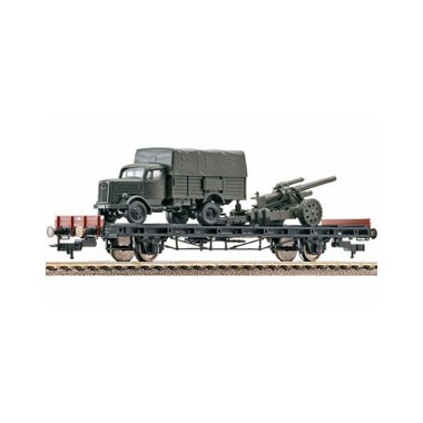 Wagon plat type de construction S 14 chargé de Minitank DRG, Epoque 2