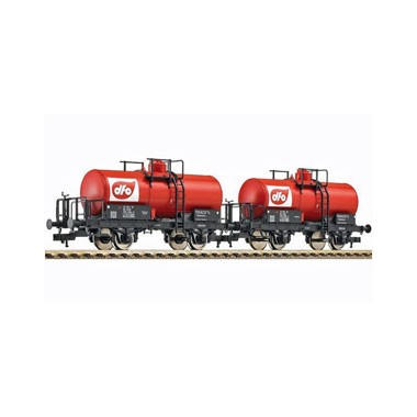Coffret de 2 wagons-citernes avec plate-forme de frein "dfo" DSB, Epoque 3 
