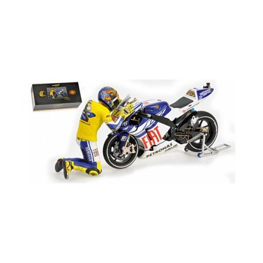 Miniature Yamaha YZR-M1 V. Rossi Moto GP 2010 Valencia avec figurine
