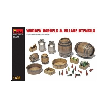 Maquette Tonneaux de bois et accessoires de ferme