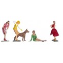 Figurines Vintage Vixens, 4 Pin-Up et un chien