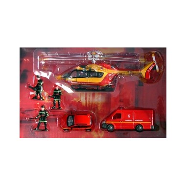 Miniature Eurocopter EC145, Panda, Camionnette et figurines pompiers