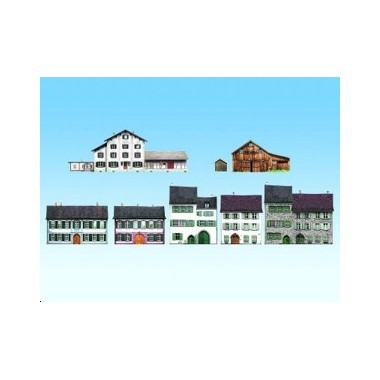 Fond de décor de batiments en demi-relief "Village"