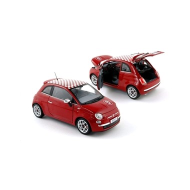 Miniature Fiat 500 Sport Rouge toit damier 2007