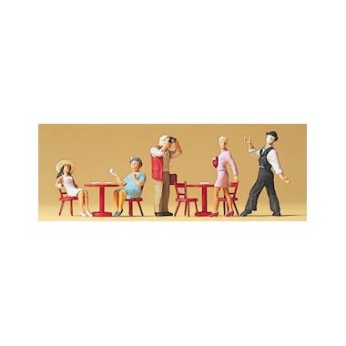 Figurines Mime et clients, scène de rue (terrasse de café)