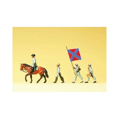 Figurines Officier, drapeau, tambour, infanterie Etats du Sud