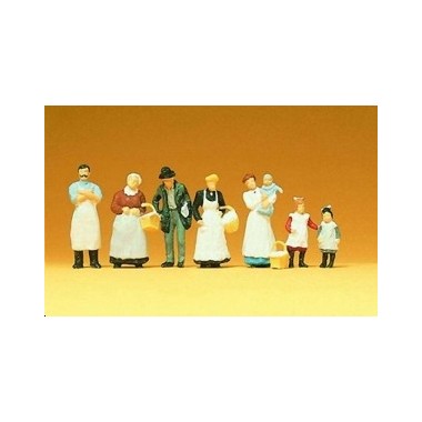 Figurines Epicier et clients en habits d'époque 1900