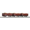 Coffret de 3 wagons de marchandises découverts de la DB, Epoque 4