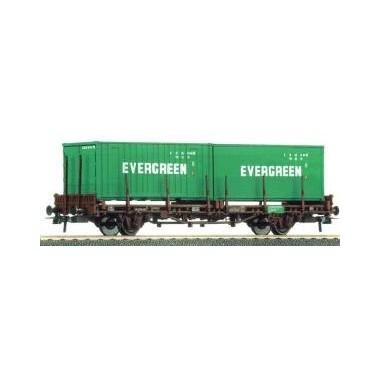 Wagon plat L53 containers Evergreen 20' SNCF Epoque 4 Wagon plat L53 containers Evergreen 20' SNCF Epoque 4