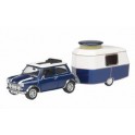 Miniature Mini Cooper bleue avec caravane Eriba