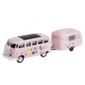 Miniature Volkswagen T1 Bus avec Caravane Rose Peace and Love