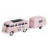 Miniature Volkswagen T1 Bus avec Caravane Rose Peace and Love