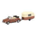 Miniature Volkswagen Coccinelle cabriolet + caravane Marron métallisé 