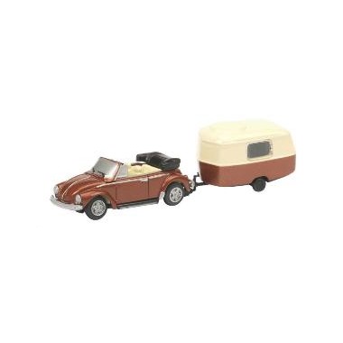 Miniature Volkswagen Coccinelle cabriolet + caravane Marron métallisé Miniature Volkswagen Coccinelle cabriolet + caravane Marron métallisé