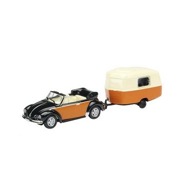Miniature Volkswagen Coccinelle cabriolet avec caravane