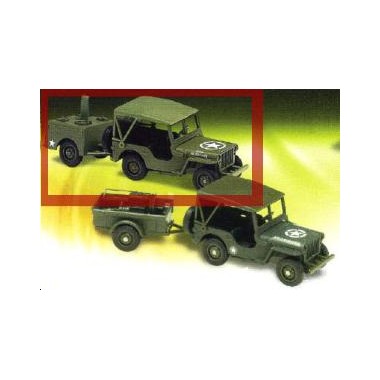 Miniature Jeep U.S. + remorque cantine kaki