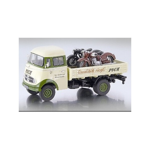 Miniature Schuco 1/43 : Mercedes L319 Pick-up Avec Side-car BMW R75 - Occasion