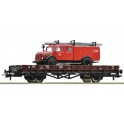 Wagon à ranchers R des ÖBB avec camion de pompiers Steyr 586, Epoque 3