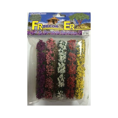 Fleurs variées sur socles, 5 rangées