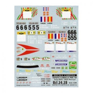 Décalques voiture Toyota Corolla WRC 98 97 N°16 1/24 Décalques voiture Toyota Corolla WRC 98 97 N°16 1/24