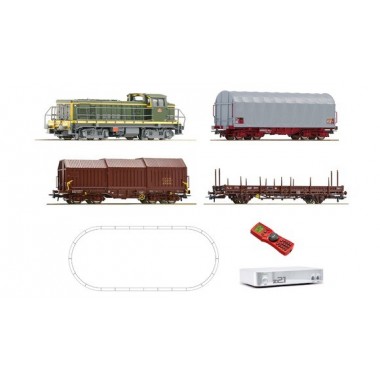 Coffret de départ digital : locomotive diesel BB63000 et wagons de marchandises SNCF