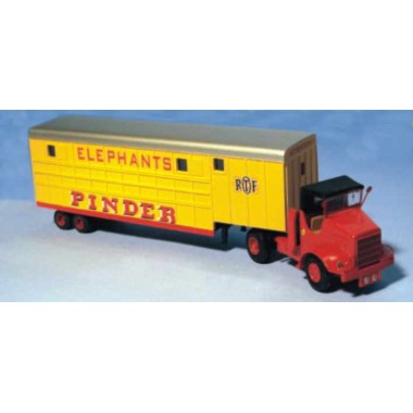 Miniature Semi-remorque avec tracteur Marmon M 426 à toît bâché, bétaillère éléphants Pinder ORTF Miniature Semi-remorque avec tracteur Marmon M 426 à toît bâché, bétaillère éléphants Pinder ORTF