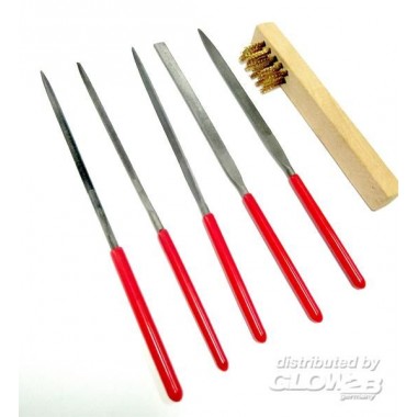 Assortiment de 5 limes (dents moyennes - 3 x 140 mm) + brosse en laiton