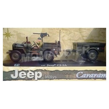 Miniature Jeep Willys US ARMY avec remorque et personnage