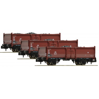 Set de 3 wagons tombereau charbon type Omm52, DB - N Set de 3 wagons tombereau charbon type Omm52, DB - N