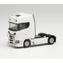 Miniature Tracteur de camion Scania CS20 à toit surélevé, blanc