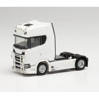 Miniature Tracteur de camion Scania CS20 à toit surélevé, blanc Miniature Tracteur de camion Scania CS20 à toit surélevé, blanc